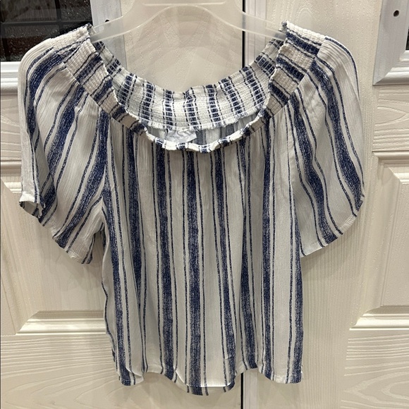 New York & Company Navy and White Striped Blouse - Picture 1 of 4